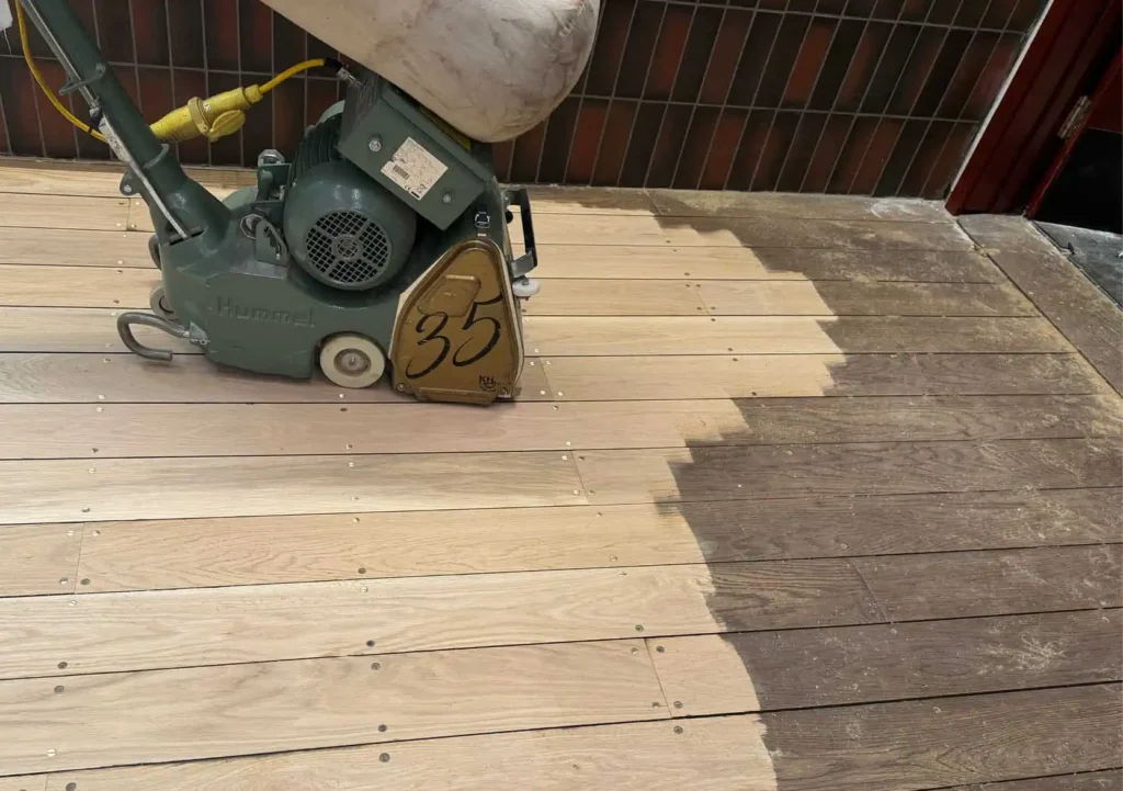 Hummel floor sanding machine on wooden deck