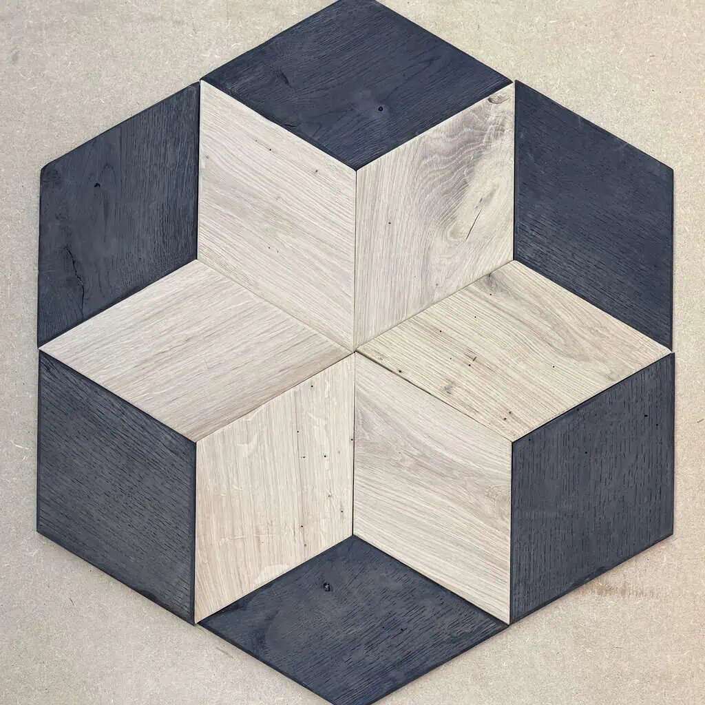 Isometric wooden hexagonal pattern dark light wood tiles