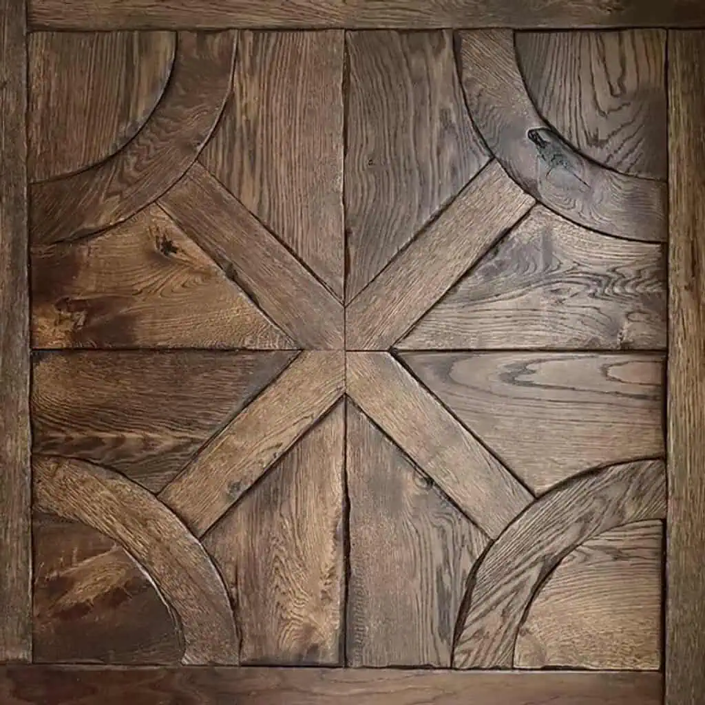 Wooden floor with geometric star pattern design